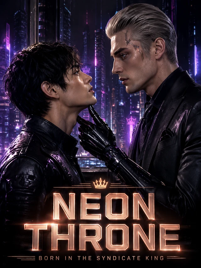 Neon Throne Bound by the Syndicate King official key art — two male leads face to face against a neon city skyline with a crown motif (alliance cover, as supplied; as-aired poster slogan recorded in the sourcing ledger only)