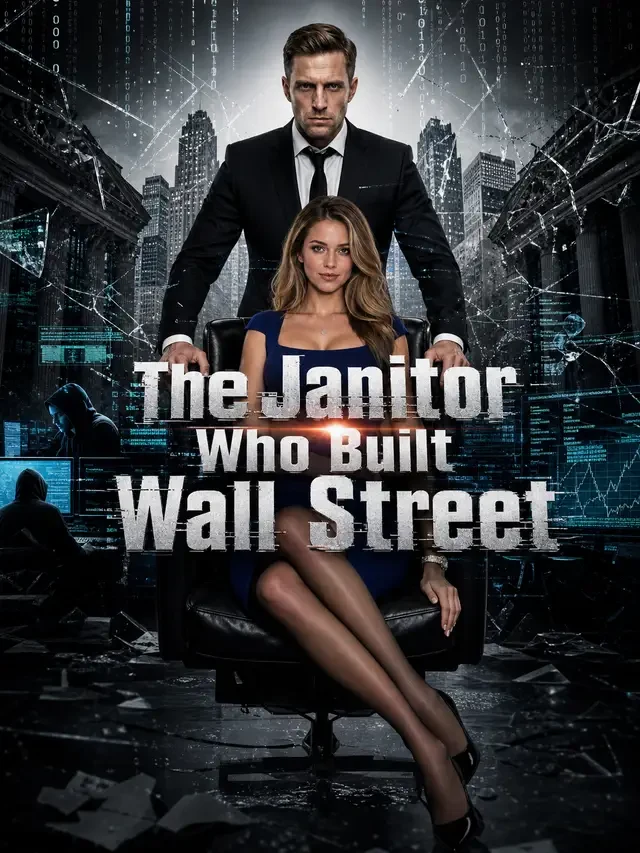 The Janitor Who Built Wall Street official key art — a finance-city skyline, a code rain and two figures at a boardroom table (alliance cover, as supplied)