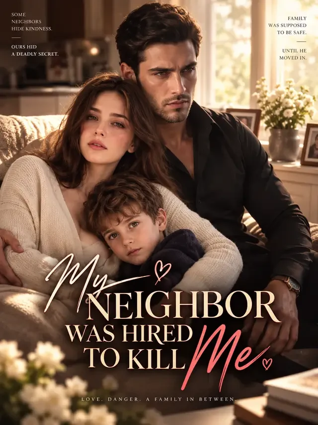 My Neighbor Was Hired To Kill Me official key art — a living-room portrait of a mother, her son and the man next door (alliance cover, as supplied)