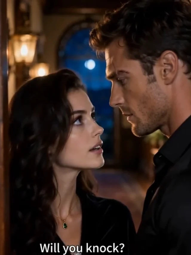 The Bride His Brother Claimed key art: a dark-curled man in an open-collar black shirt leaning close to a woman with deep-brown-to-gold waves against a door, warm sconce light behind them (key art derived from the episode-4 as-aired frame: the will-you-knock confrontation two-shot, both adults, close composition — sourcing recorded in the ledger only)