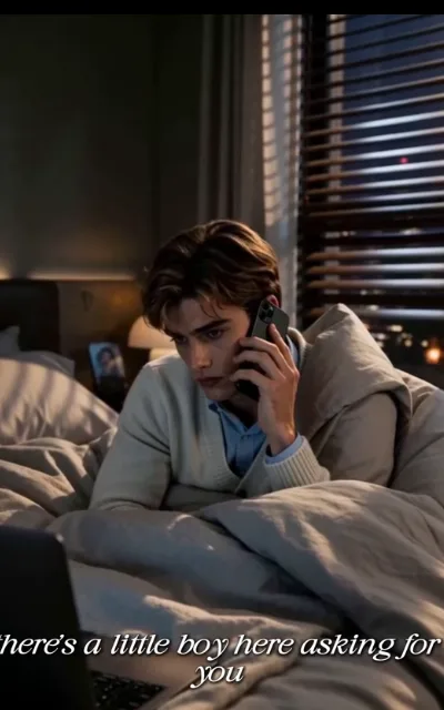 The midnight call — Noah Reed takes it half upright in bed, laptop still open ("there's a little boy here asking for you", ep1, subtitles as aired)