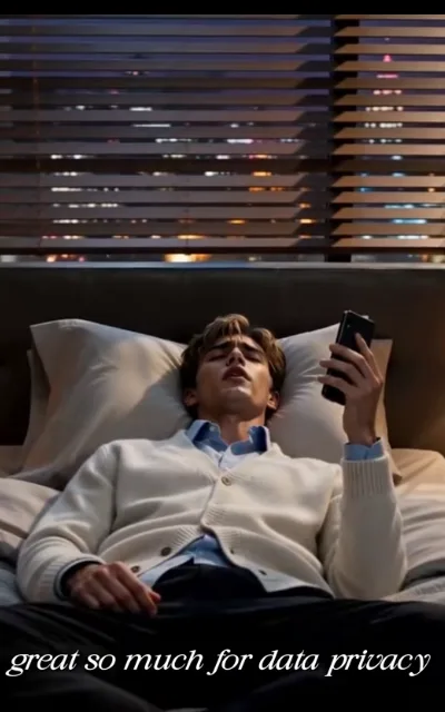"Great, so much for data privacy" — the flat-on-the-bed reaction shot that ends episode 1's phone call (ep1, subtitles as aired)