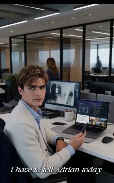 "I have to tell Adrian today" — the decision, made at his desk between a render and a code window (ep5, subtitles as aired)