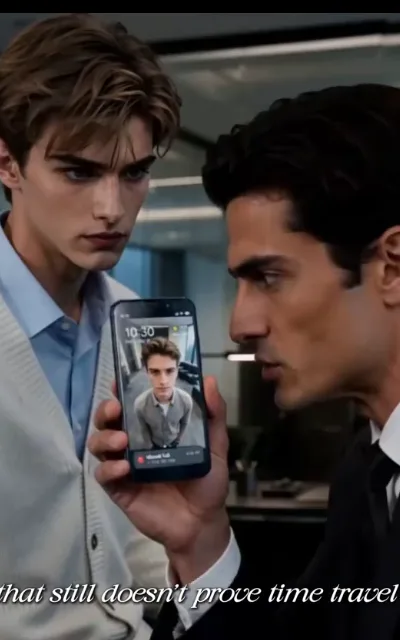 "That still doesn't prove time travel" — Adrian holds up the phone; the face on the screen is uncomfortably familiar (ep6, subtitles as aired)