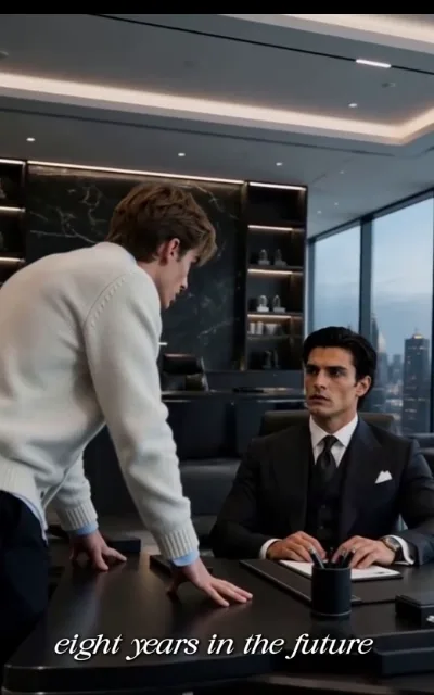 "Eight years in the future" — the time-skip card over the next desk confrontation at Vale (ep6, subtitles as aired)
