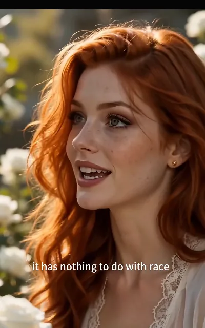 The garden exchange — the human girl among the hedges in her cream gown, chin level as the answer lands — "it has nothing to do with race" (ep2, subtitles as aired)