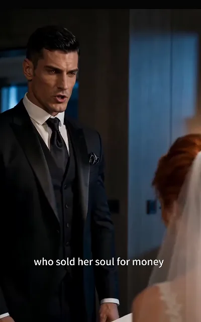 The wedding rebuke — veil still on, the bride met at the altar by an accusation instead of a vow — "who sold her soul for money" (ep3, subtitles as aired)