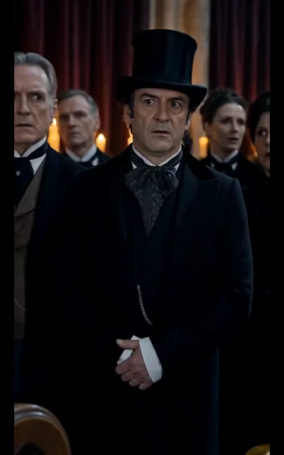 Episode 2 frame: the black-rose bride in her dark wedding veil, confronting the chapel's shadows and candlelight