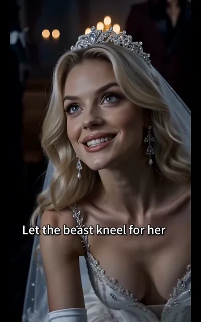 Episode 3 frame: the rival bride demands at the altar — 'Let the beast kneel for her' — the white-gown opposition