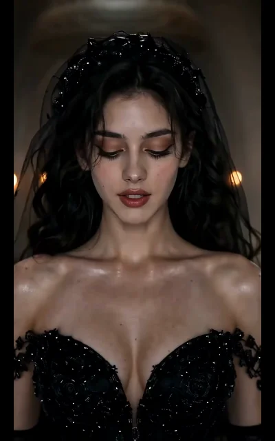Episode 4 frame: the stolen bride alone in gothic chambers, candlelight and rose petals