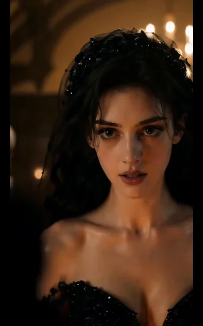 Episode 5 frame: the stolen bride's defiant reaction, firelight reflecting in her eyes
