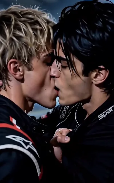 The kiss in race suits — a Sparco collar fisted in one hand, three years of distance closing at once (ep3)