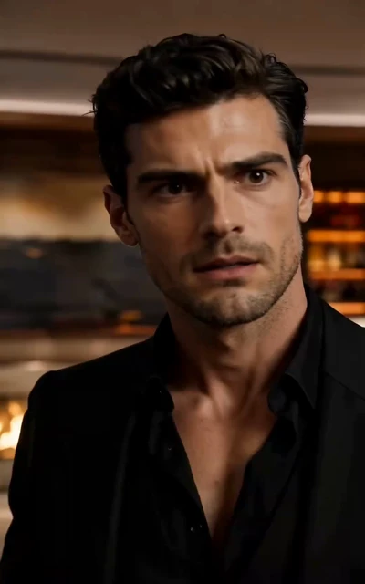 Episode 6 frame: a man in black close-up