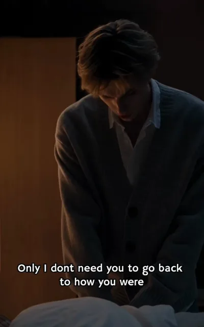 In the dim room Noah's head drops, subtitle reads 