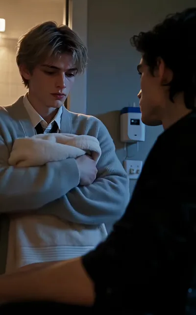 Noah hugs the blanket, unable to meet Adrian's gaze, their standoff at its peak