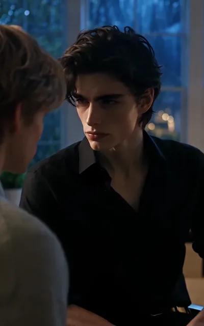 Adrian broods by the window at night, Noah's silhouette at the edge of the frame