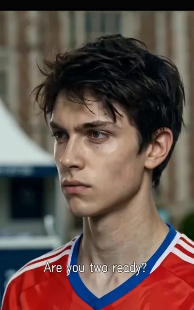 The pre-match hallway — the two of them stopped in the corridor in kit, a coach off-frame asking, the caption “Are you two ready?” beneath (ep5; subtitles as aired)