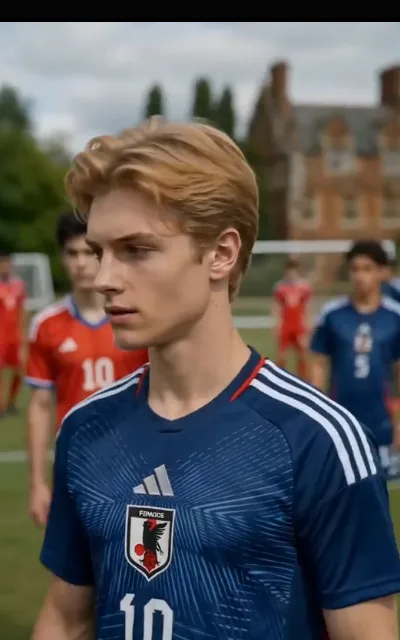 The corner kick — the navy keeper arranging his wall under the night lights, a fictional shield crest and manufacturer-style mark on the kits (ep6; atmosphere beat; brand-pattern kept as aired — crest and mark described generically)