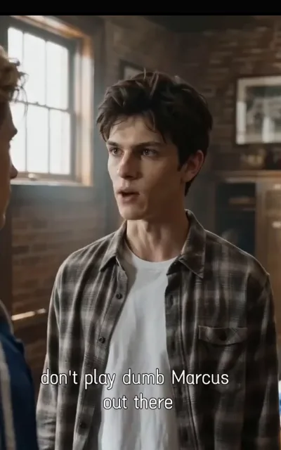 The confrontation in the car park — the red captain and the navy 10 a step apart under the sodium lamps, the caption “don't play dumb Marcus” beneath (ep7; subtitles as aired — the station's own line naming the red captain, kept exactly as broadcast)