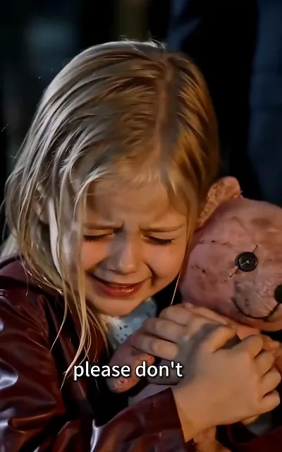 "please don't" — the little one clutching her plush toy after the grown-ups' fight, kept gentle and quiet (ep1, subtitles as aired)