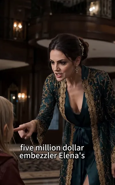"five million dollar / embezzler Elena's" — the emerald-dress confrontation, the missing money named at last (ep3, subtitles as aired; two lines verbatim, attribution left to the story)