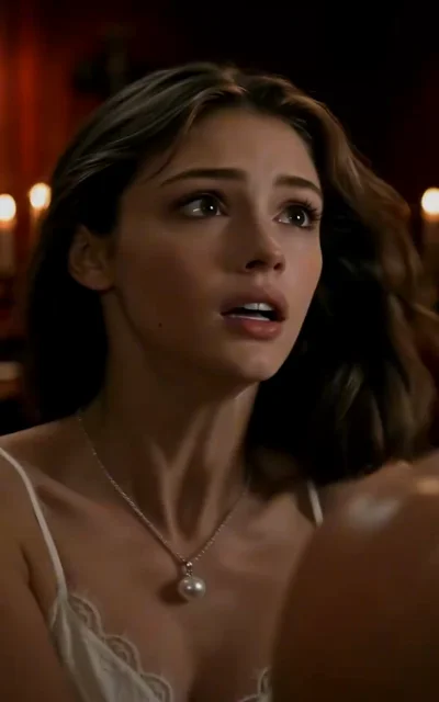 Episode 2 frame: the HERO frame — Eira in the dark playroom, claimed by the terrifying Alpha father