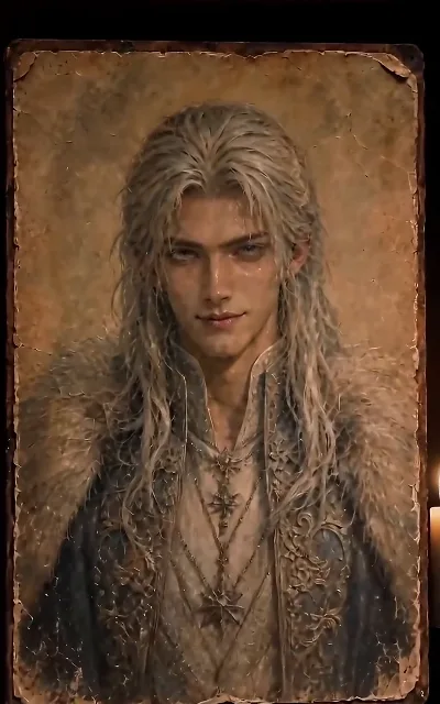 The portrait of the king’s lost lover — labeled Aric in-frame, wearing Eli’s exact face (ep2; the platform’s own synopsis names him Lyle — both names kept as-is on this page, pending verification)