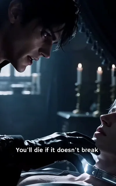 "You’ll die if it doesn’t break" — Draven looks down at the collared Eli in the candlelit chamber: the mate bond’s death sentence (ep5, subtitles as aired)