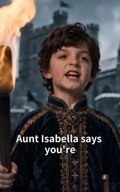 Frame ep01-f01 from episode 1 — Young Leo in medieval dress (ep1; subtitles as aired — Aunt Isabella says you're a witch)