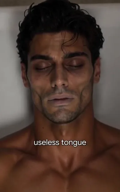 Frame ep02-f05 from episode 2 — A dead stud's face (ep2; subtitles as aired — Useless tongue)
