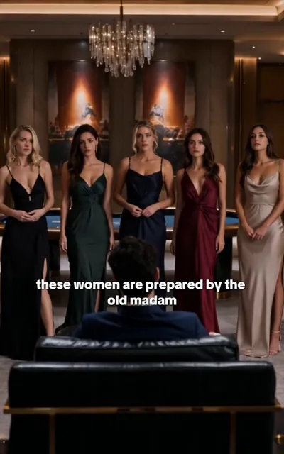 Frame ep01-f00 from episode 1 — The candidates are lined up for Julian (ep1; subtitles as aired — He's Julian, the uncrowned king of the city.)