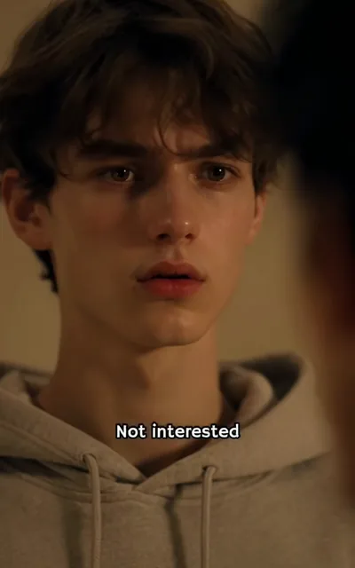 Frame ep05-f01 from episode 5 — Liam hesitates (ep5; subtitles as aired — Not interested.)