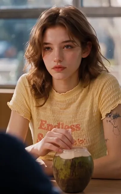 Frame ep03-f01 from episode 3 — Riley, as Ryan, schemes (ep3; subtitles as aired — Evelyn likes him. Then if I make him fall for me first, she won't stand a chance.)