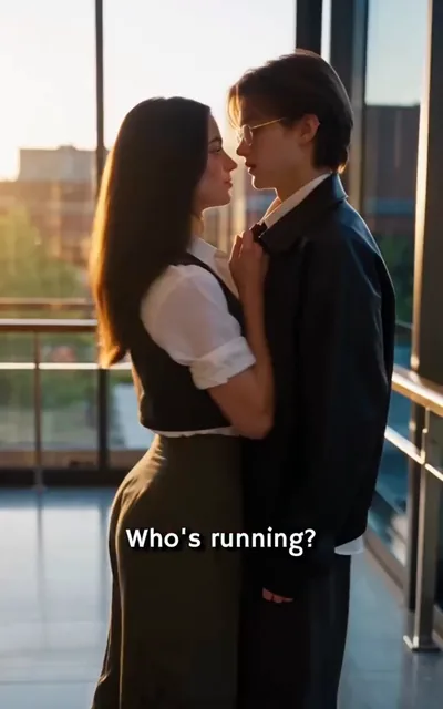 Frame ep05-f00 from episode 5 — Evelyn corners Ryan (ep5; subtitles as aired — Didn't you say you wanted to pursue me? Then why do you run? Then prove it, Ryan. You blush really easily.)