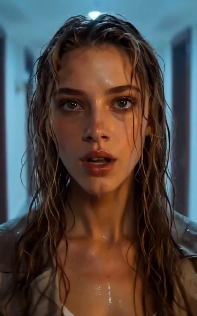 Frame ep01-f03 from episode 1 — Carolyn in the rain-frosted light (ep1; subtitles as aired — This is a clinic, not a morgue.)