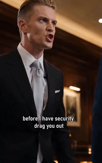 Frame ep08-f01 from episode 8 — The threat (ep8; subtitles as aired — Before I have security drag you out.)