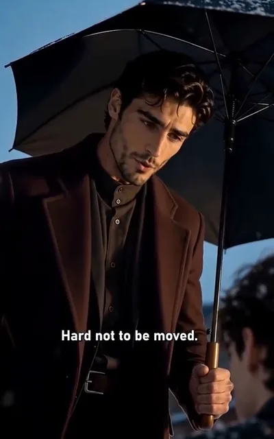 Frame ep01-f03 from episode 1 — Victor finds him in the rain (ep1; subtitles as aired — Hard not to be moved.)