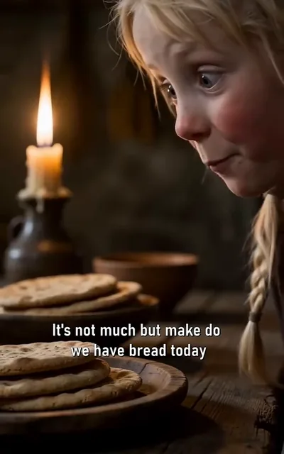 Frame ep03-f02 from episode 3 — Morgan's bread (ep3; subtitles as aired — It's not much, but make do. We have bread today.)