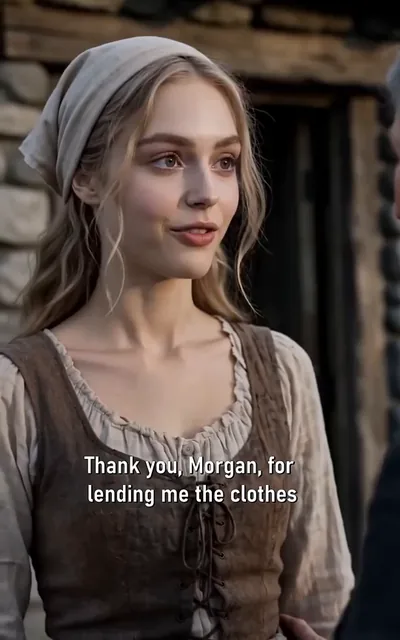 Frame ep05-f02 from episode 5 — Isola thanks Morgan (ep5; subtitles as aired — Thank you, Morgan, for lending me the clothes.)