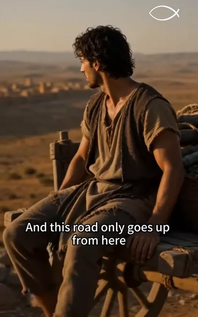 Frame ep03-f03 from episode 3 — The road only climbs (ep3; subtitles as aired — This road only goes up from here.)
