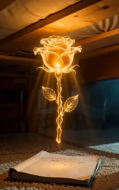 Frame ep05-f03 from episode 5 — The golden light blooms above an open book (ep5; subtitles as aired — That's an earthworm. While I figure out how to.)
