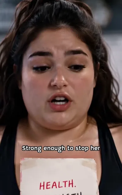 Frame ep03-f00 from episode 3 — Elowen holds her sign (ep3; subtitles as aired — I want to be stronger than the bully.)