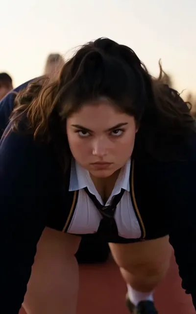 Frame ep04-f00 from episode 4 — Elowen hunches into the workout (ep4; subtitles as aired — I will lose the weight. I will earn that uniform.)