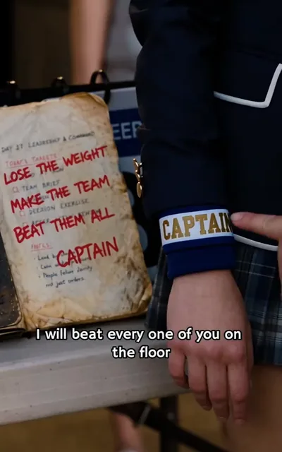 Frame ep06-f02 from episode 6 — The captain's armband on record (ep6; subtitles as aired — I will beat every one of you on the floor. And when I'm captain, no girl will ever be punished for doing the right thing.)