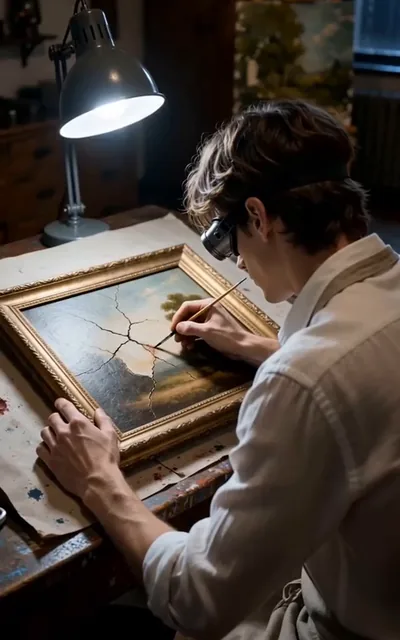 Frame ep01-f02 from episode 1 — Eli sets his terms on arrival (ep1; subtitles as aired — I inspect the painting. Anyone orders me around, I walk.)