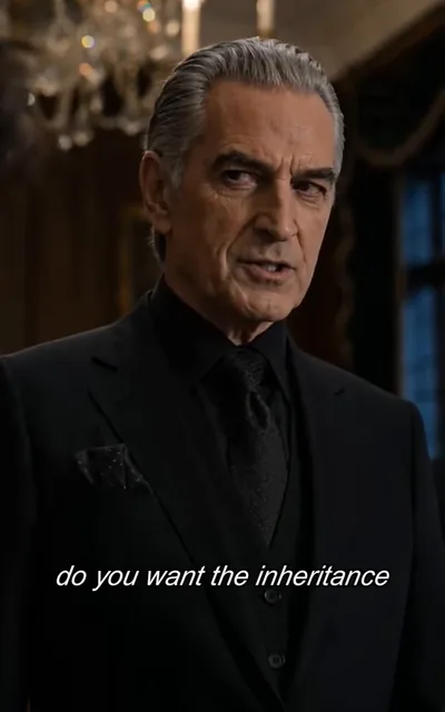 Frame ep05-f01 from episode 5 — The Elder lays out the choice (ep5; subtitles as aired — Do you want the inheritance or a dead man's initials?)