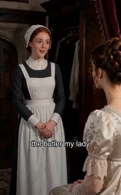 Frame ep04-f01 from episode 4 — The maid helps her dress (ep4; subtitles as aired — The butler, my lady.)