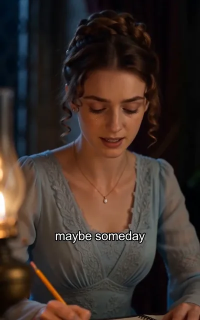 Frame ep06-f02 from episode 6 — Her sketchbook by lamplight (ep6; subtitles as aired — Maybe someday.)
