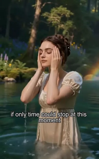 Frame ep08-f03 from episode 8 — Her secret forest pool (ep8; subtitles as aired — If only time could stop at this moment. No marriage, no obligations, just me.)