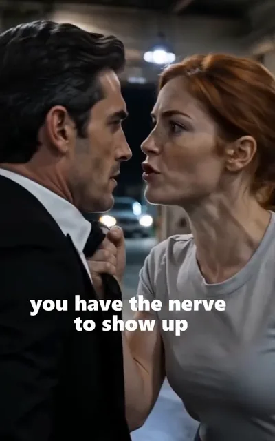 Frame ep05-f01 from episode 5 — Lena and Adrian face off in the garage (ep5; subtitles as aired — Because according to every record I had, you never existed.)